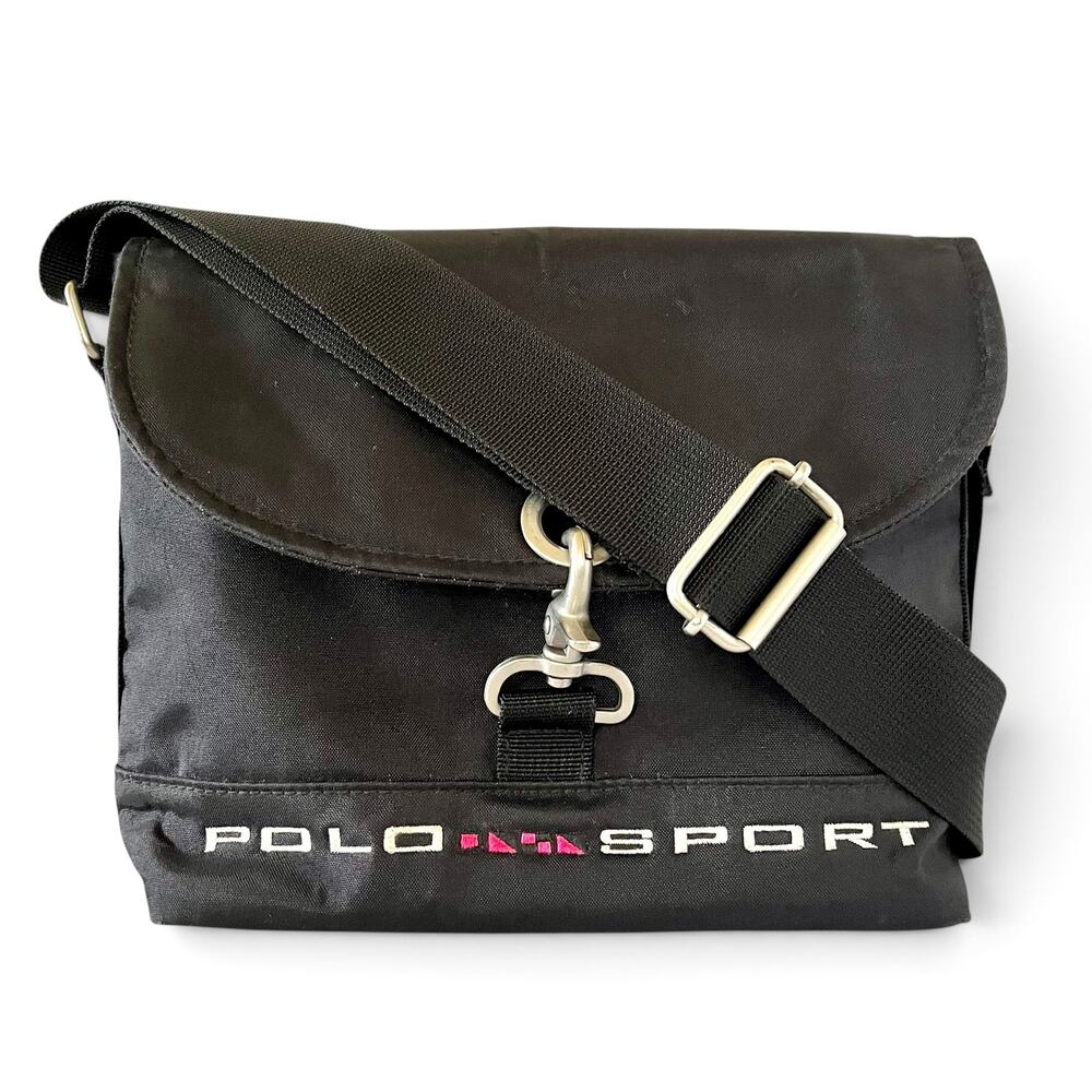 Polo Sport Ralph Lauren Vintage Black Nylon Unisex Messenger Bag Crossbody
